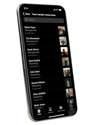 Team members screen left