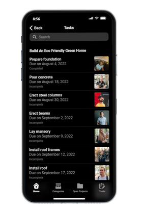 Tasks screen middle