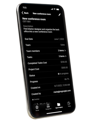 Project detail screen left