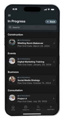Open Projects screen middle