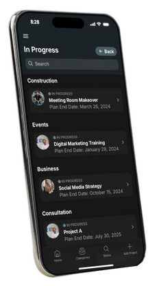 Open Projects screen left