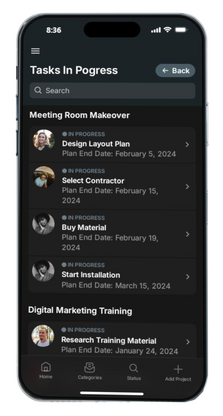 Tasks screen middle