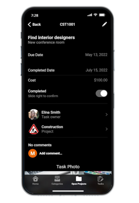 Task detail screen middle