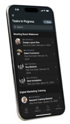Tasks screen left