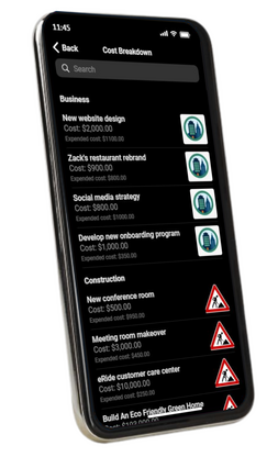 Project cost breakdown screen left