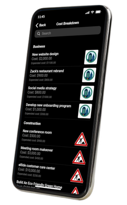 Project cost breakdown screen right